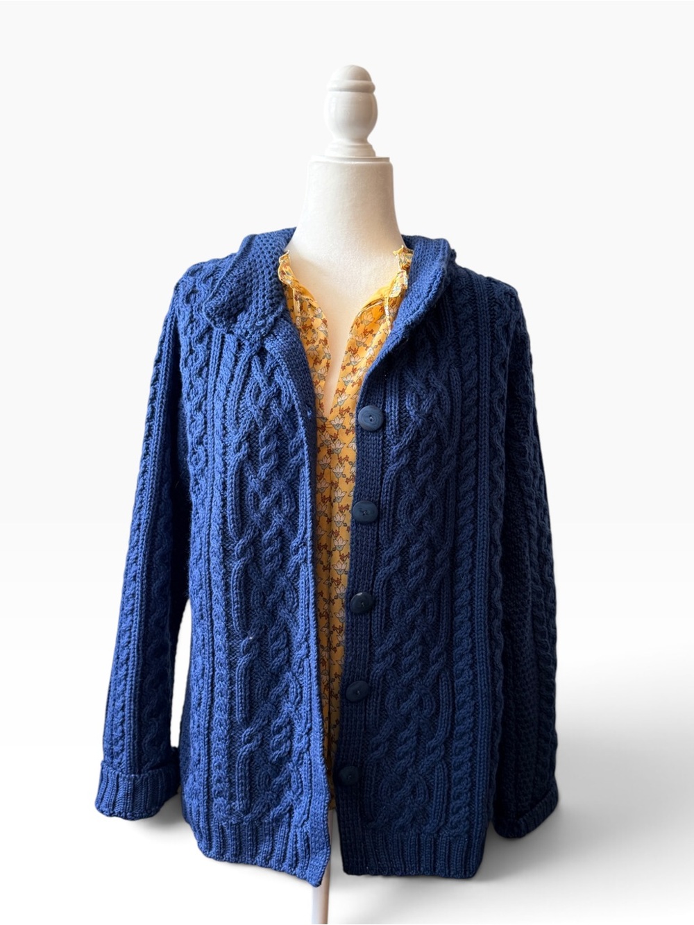 Aran Crafts Navy Cable-Knit Button Cardigan